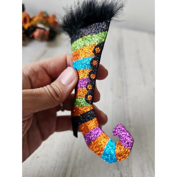 Pier 1 striped witch boot glitter ornament Halloween Xmas tree - Picture 4 of 7